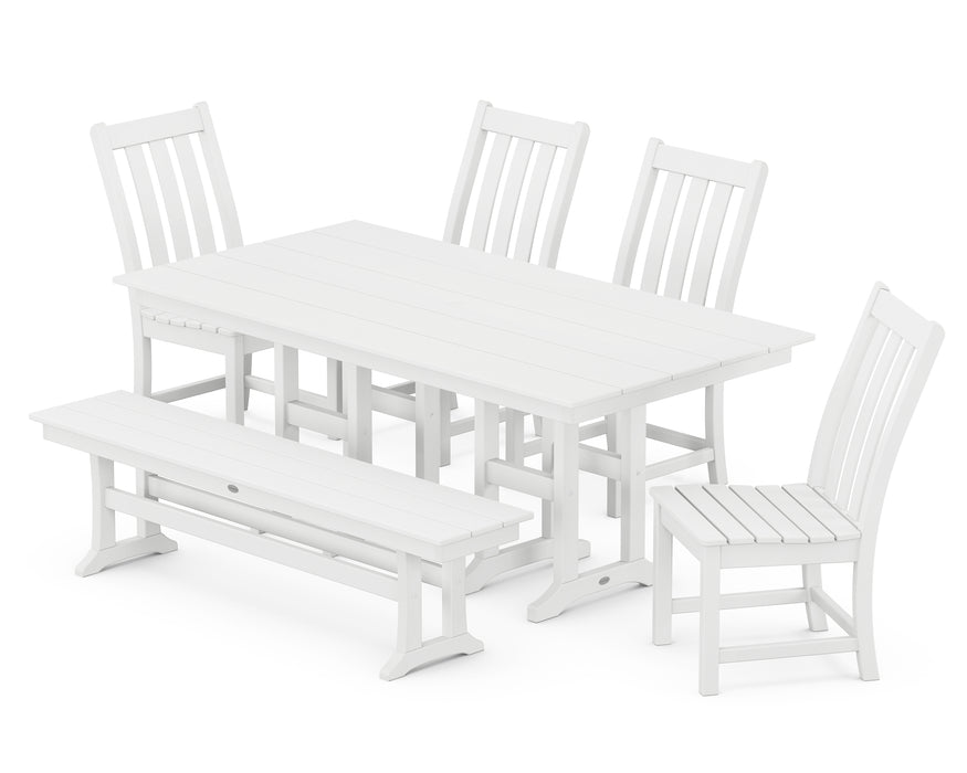POLYWOOD Vineyard 6-Piece Farmhouse Trestle Side Chair Dining Set with Bench in White