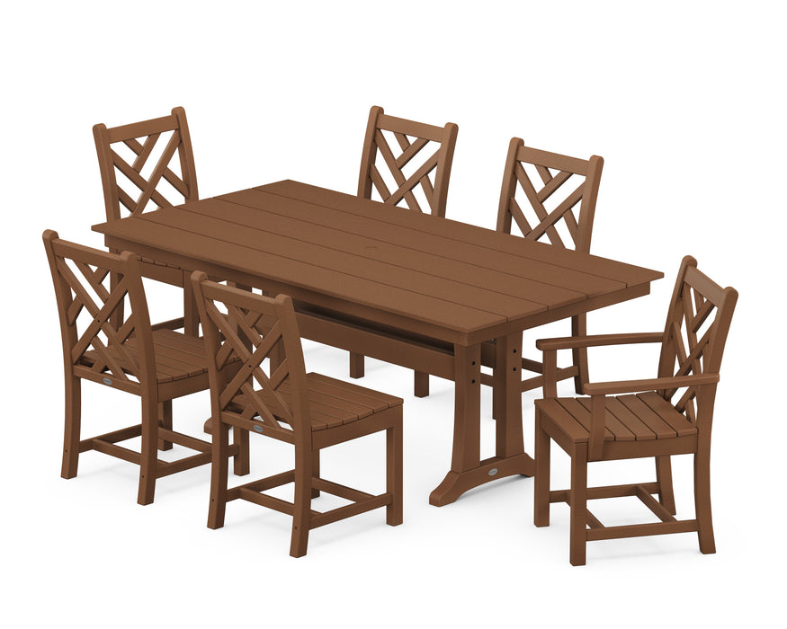 POLYWOOD Chippendale 7-Piece Farmhouse Trestle Dining Set in Teak