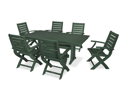 POLYWOOD 7 Piece Signature Folding Chair Dining Set in Green