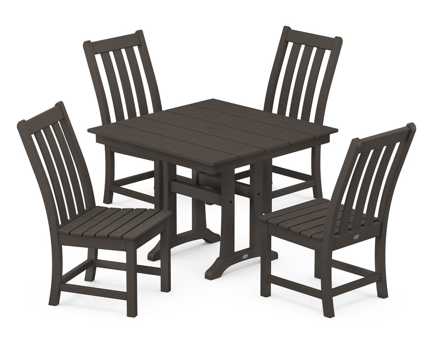 POLYWOOD Vineyard 5-Piece Farmhouse Trestle Side Chair Dining Set in Vintage Coffee