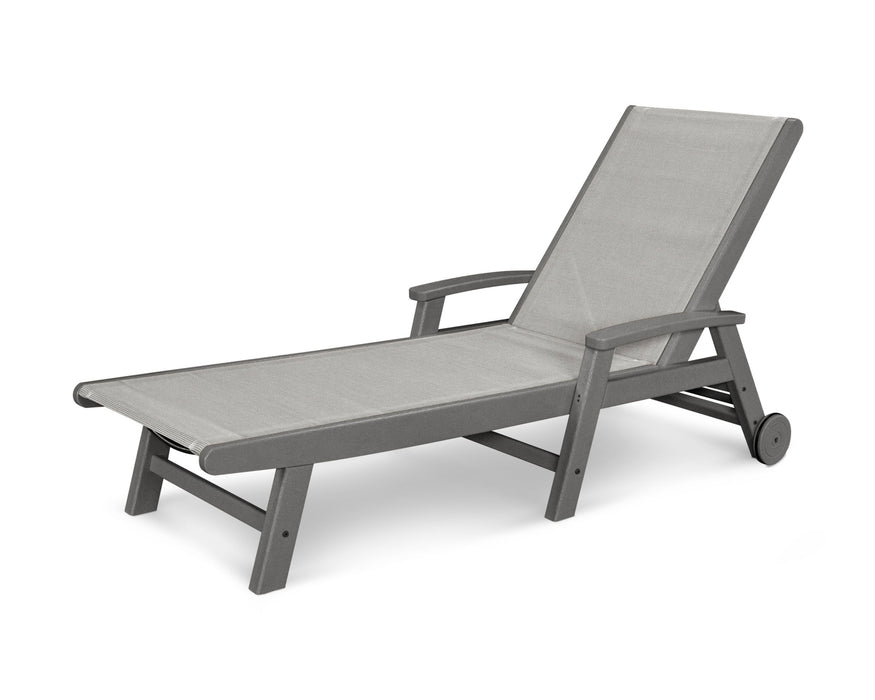 POLYWOOD Coastal Chaise with Wheels in Slate Grey with Metallic fabric