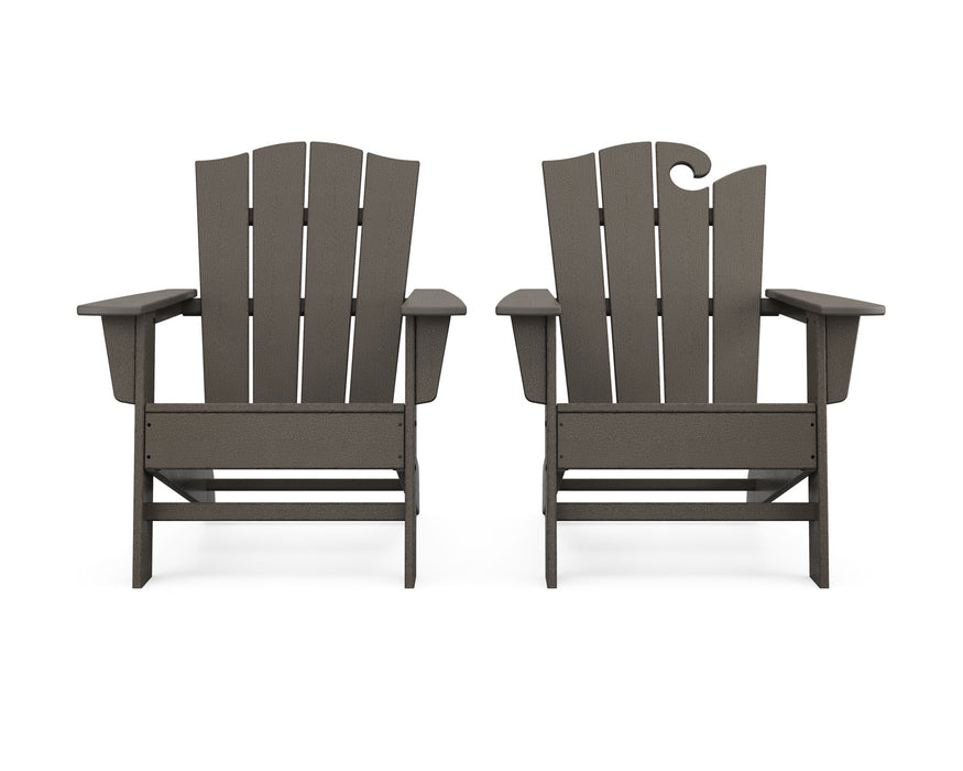 POLYWOOD Wave 2-Piece Adirondack Chair Set with The Crest Chair in Vintage Coffee