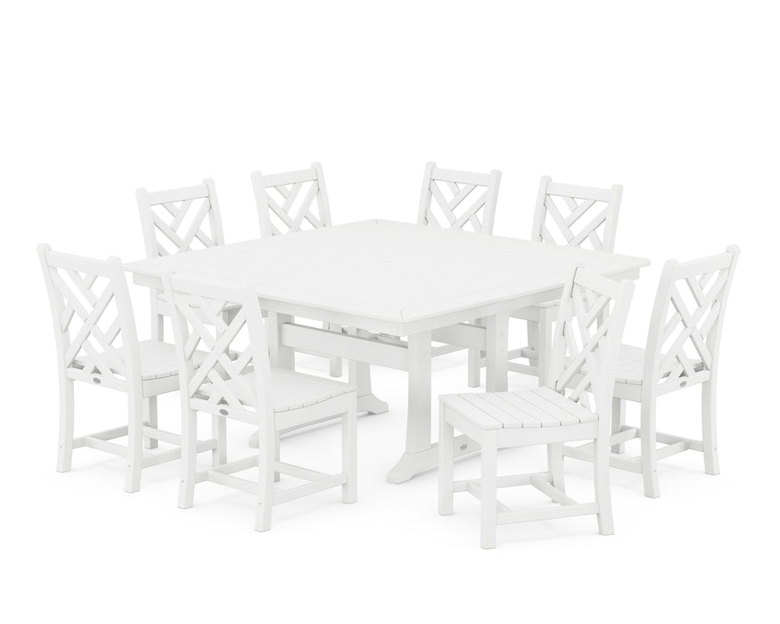 POLYWOOD Chippendale 9-Piece Nautical Trestle Dining Set in White