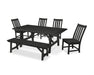 POLYWOOD Vineyard 6-Piece Rustic Farmhouse Side Chair Dining Set with Bench in Black