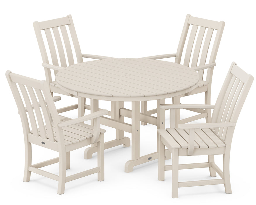 POLYWOOD Vineyard 5-Piece Round Arm Chair Dining Set in Sand