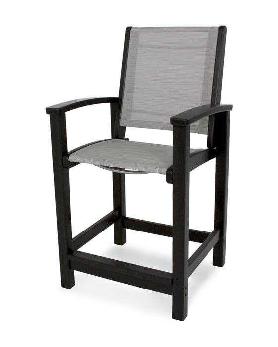 POLYWOOD Coastal Counter Chair in Black with Metallic fabric