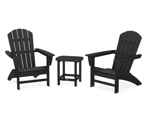 POLYWOOD Nautical 3-Piece Adirondack Set with South Beach 18" Side Table in Black
