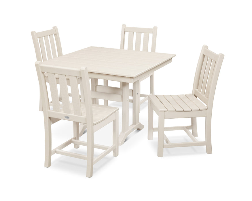 POLYWOOD Traditional Garden 5-Piece Farmhouse Trestle Dining Set in Sand