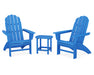 POLYWOOD Vineyard 3-Piece Curveback Adirondack Set with South Beach 18" Side Table in Pacific Blue