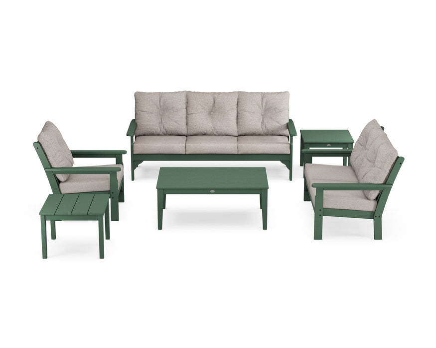 POLYWOOD Vineyard 6-Piece Deep Seating Set in Green with Weathered Tweed fabric