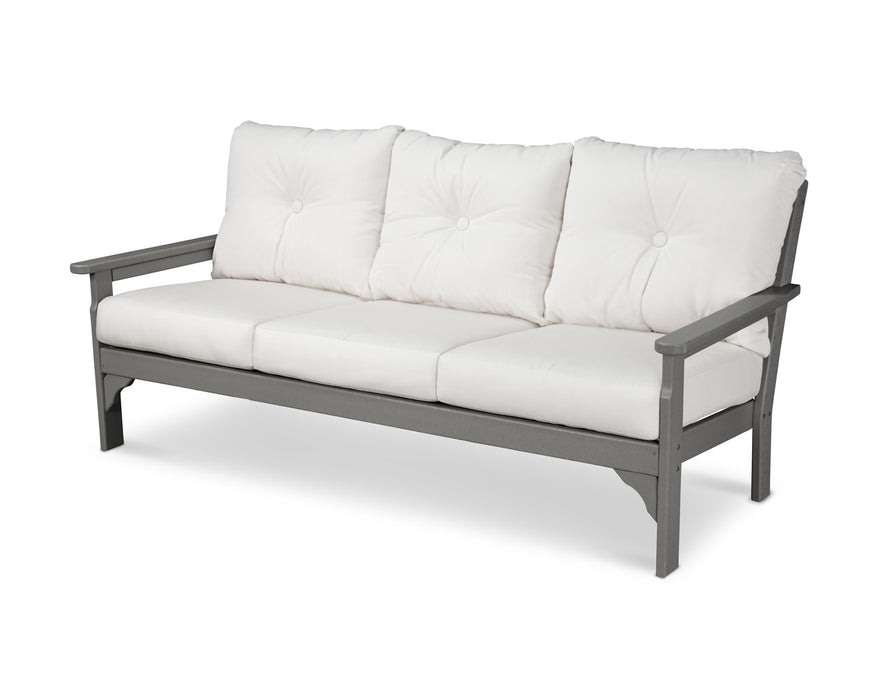 POLYWOOD Vineyard Deep Seating Sofa in Vintage White with Air Blue fabric