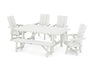 POLYWOOD Modern Curveback Adirondack 6-Piece Rustic Farmhouse Swivel Dining Set with Bench in Vintage White