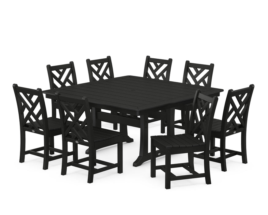 POLYWOOD Chippendale 9-Piece Nautical Trestle Dining Set in Black