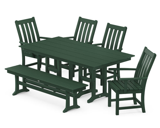 POLYWOOD Vineyard 6-Piece Farmhouse Trestle Arm Chair Dining Set with Bench in Green