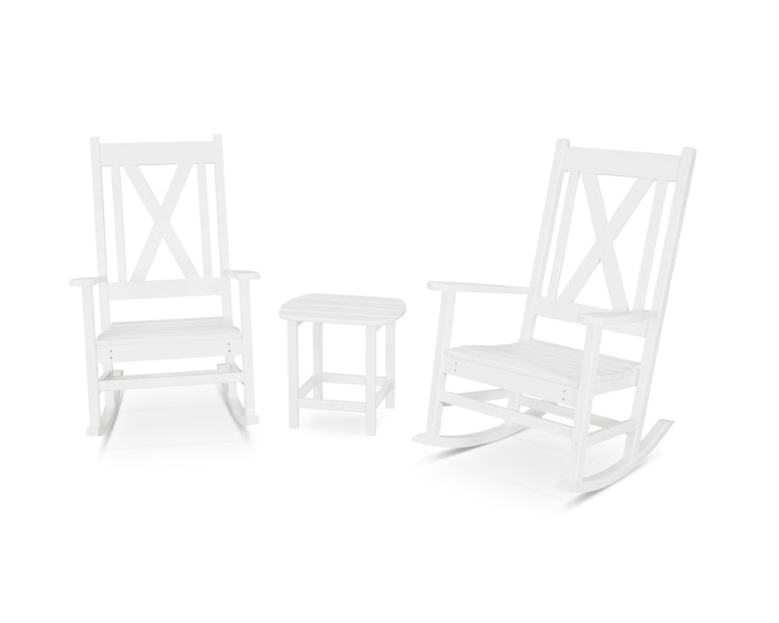 POLYWOOD Braxton 3-Piece Porch Rocking Chair Set in White