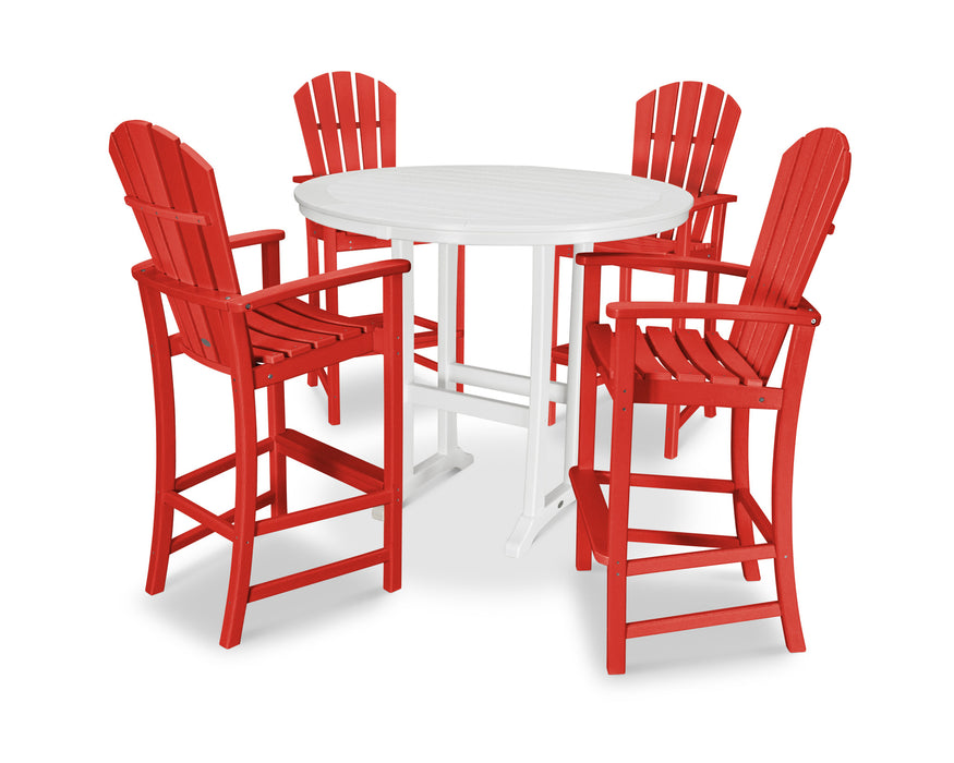 POLYWOOD 5 Piece Palm Coast Bar Set in Sunset Red / White