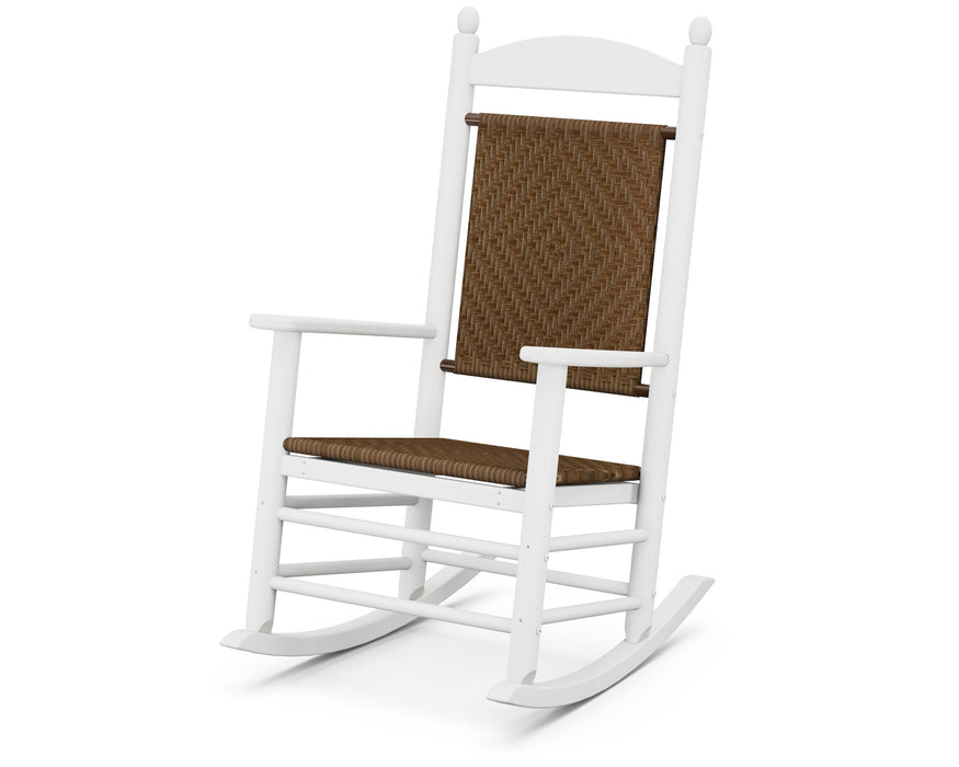 POLYWOOD Jefferson Woven Rocking Chair in White / Tigerwood