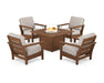 POLYWOOD Harbour 5-Piece Conversation Set with Fire Pit Table in Black with Bird's Eye fabric