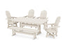 POLYWOOD Vineyard 6-Piece Farmhouse Trestle Swivel Dining Set with Bench in Sand