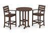 POLYWOOD Lakeside 3-Piece Round Bar Arm Chair Set in Mahogany