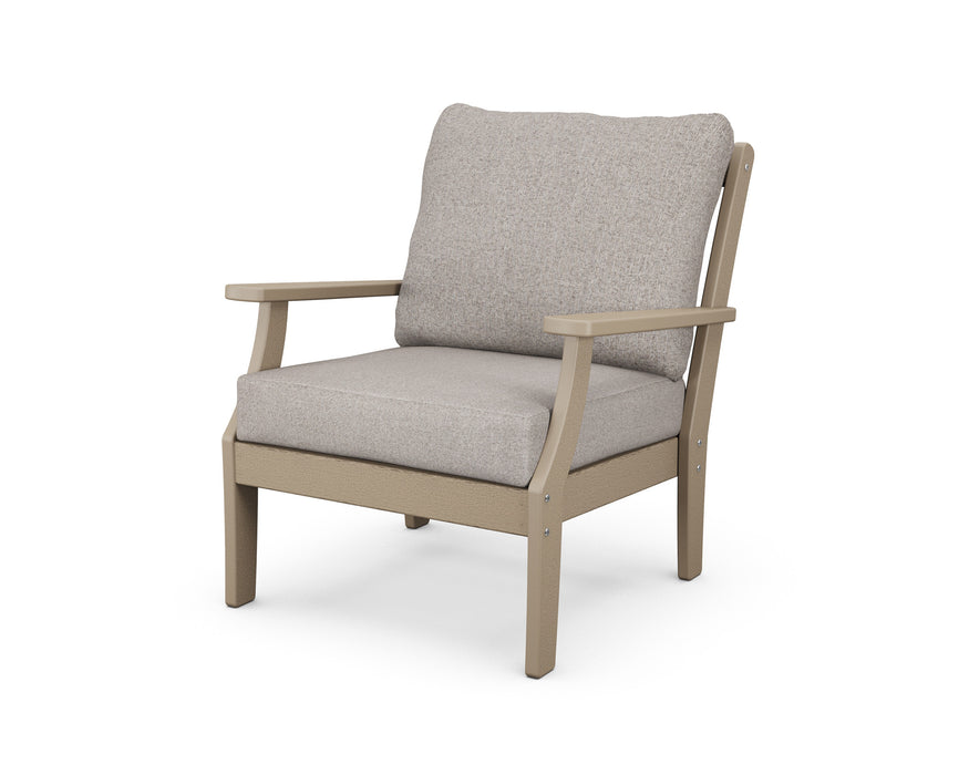 POLYWOOD Braxton Deep Seating Chair in Vintage White with Weathered Tweed fabric