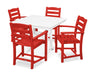 POLYWOOD La Casa Café 5-Piece Farmhouse Trestle Arm Chair Dining Set in Sunset Red / White