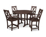 POLYWOOD Braxton 5-Piece Nautical Trestle Arm Chair Counter Set in Mahogany