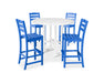 POLYWOOD 5 Piece La Casa Side Chair Bar Dining Set in Pacific Blue / White