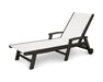 POLYWOOD Coastal Chaise with Wheels in Black with White fabric