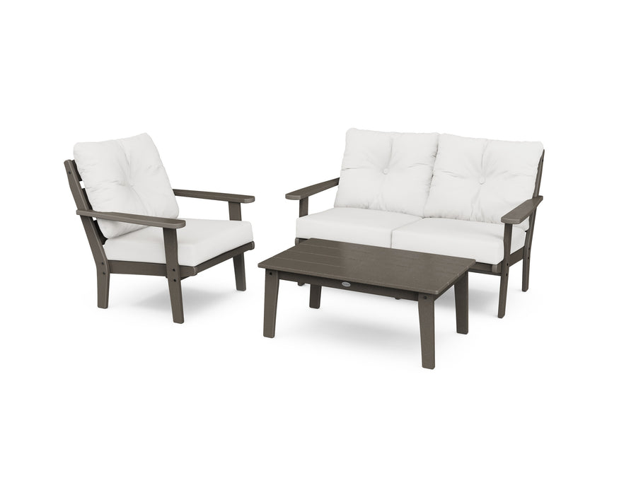 POLYWOOD Lakeside 3-Piece Deep Seating Set in Vintage Coffee with Ash Charcoal fabric