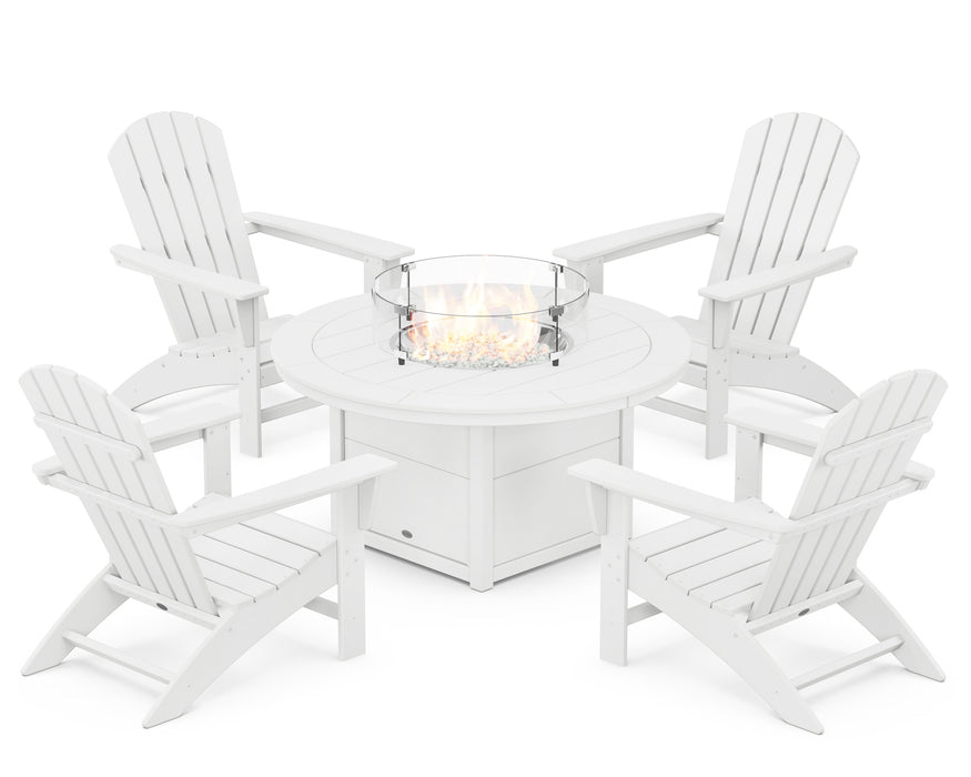 POLYWOOD Nautical 5-Piece Adirondack Chair Conversation Set with Fire Pit Table in White