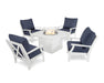 POLYWOOD Braxton 5-Piece Deep Seating Conversation Set with Fire Pit Table in Sand with Ash Charcoal fabric
