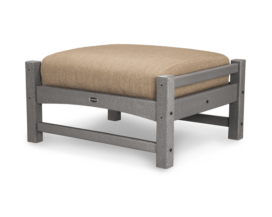 POLYWOOD Club Ottoman in Slate Grey with Natural Linen fabric