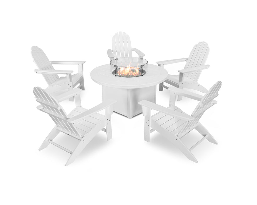 POLYWOOD Vineyard Adirondack 6-Piece Chat Set with Fire Pit Table in White
