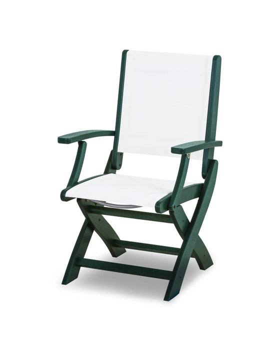 POLYWOOD Coastal Folding Chair in Green with White fabric
