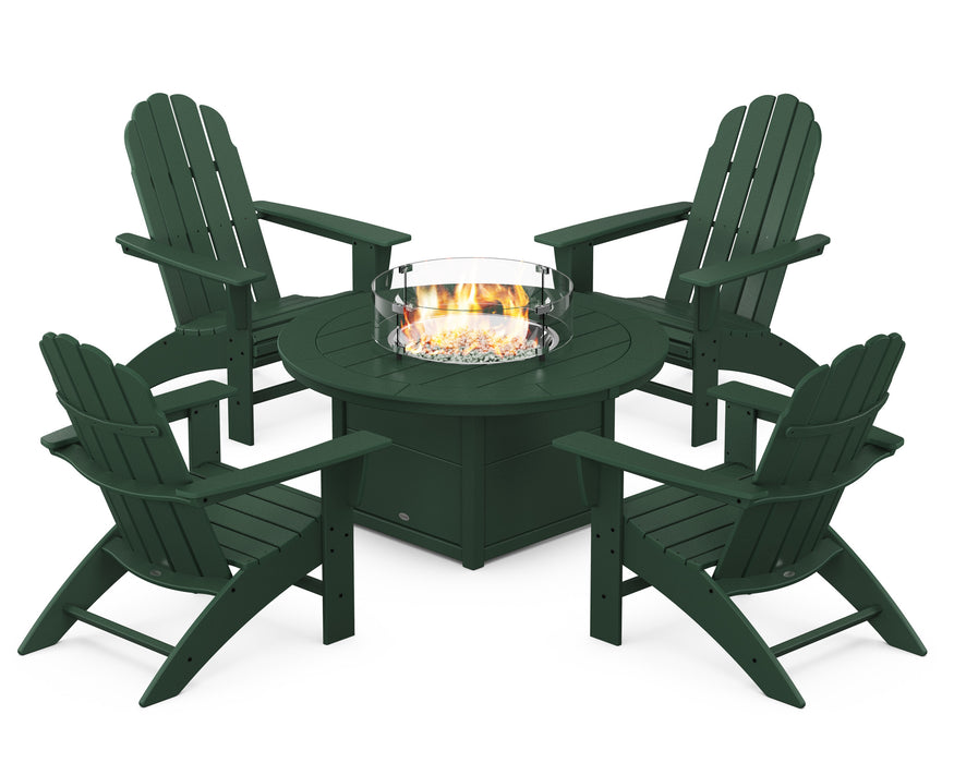 POLYWOOD Vineyard Curveback Adirondack 5-Piece Conversation Set with Fire Pit Table in Green