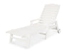 POLYWOOD Nautical Chaise with Arms & Wheels in Vintage White