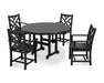 POLYWOOD Chippendale 5-Piece Round Arm Chair Dining Set in Black