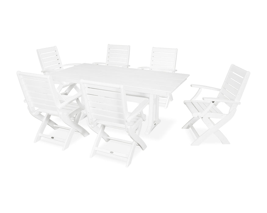 POLYWOOD 7 Piece Signature Folding Chair Dining Set in White