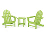 POLYWOOD Classic Adirondack 3-Piece Set with South Beach 18" Side Table in Aruba