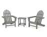 POLYWOOD Classic Adirondack 3-Piece Set with South Beach 18" Side Table in Slate Grey