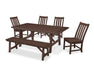 POLYWOOD Vineyard 6-Piece Rustic Farmhouse Side Chair Dining Set with Bench in Mahogany