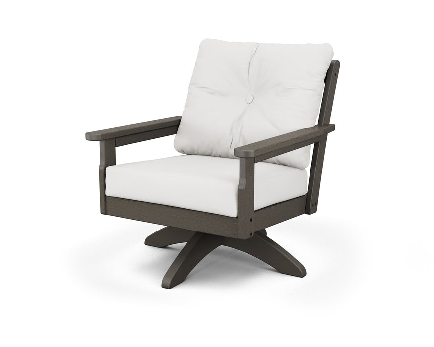 POLYWOOD Vineyard Deep Seating Swivel Chair in White with Air Blue fabric