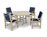 POLYWOOD Coastal 5-Piece Dining Set in Sand with Navy 2 fabric