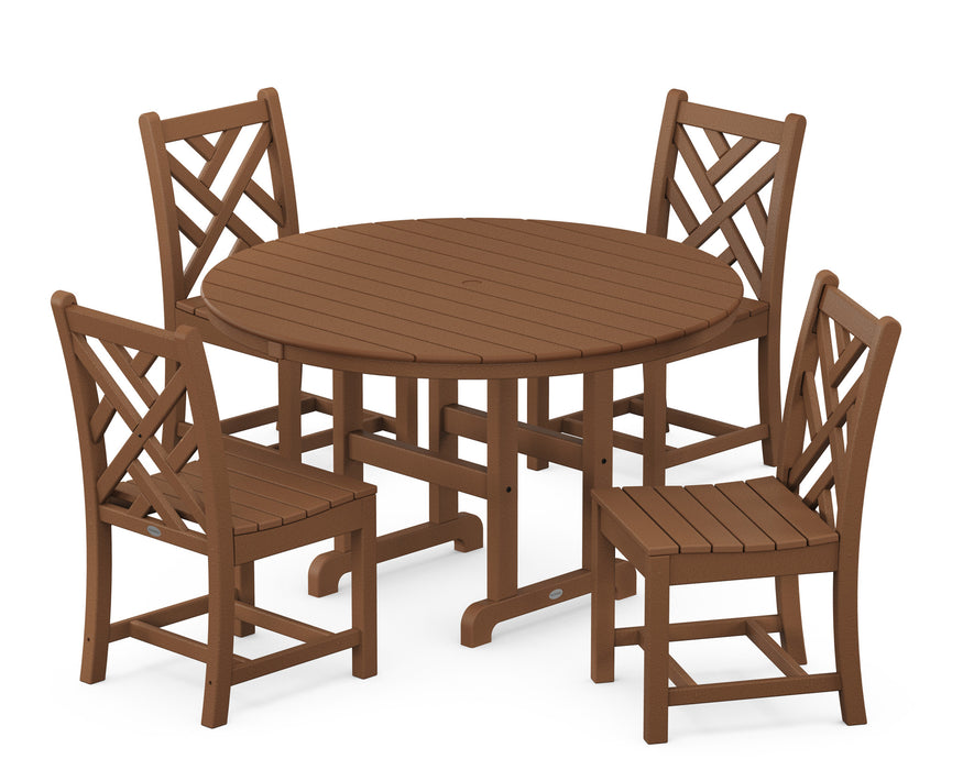 POLYWOOD Chippendale 5-Piece Round Side Chair Dining Set in Teak