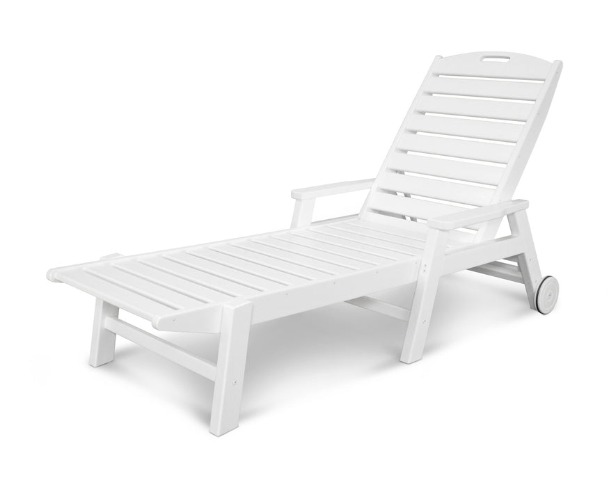 POLYWOOD Nautical Chaise with Arms & Wheels in White