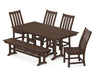 POLYWOOD Vineyard 6-Piece Farmhouse Trestle Side Chair Dining Set with Bench in Mahogany