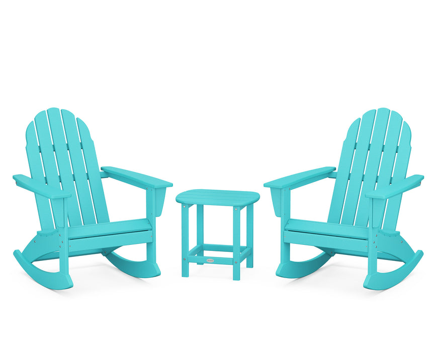 POLYWOOD Vineyard 3-Piece Adirondack Rocking Chair Set with South Beach 18" Side Table in Aruba
