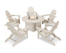 POLYWOOD Classic Folding Adirondack 6-Piece Conversation Set with Fire Pit Table in Sand