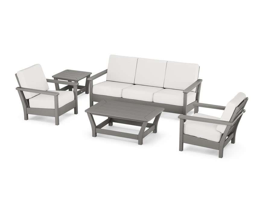 POLYWOOD Harbour 5-Piece Deep Seating Set in Slate Grey with Natural Linen fabric